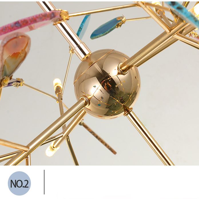 Luz colgante de araña de ágata estilo artístico moderno moderno lámpara colgante chapada para sala de estar