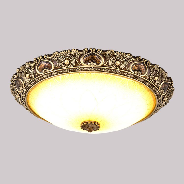 Bronze Resin Flush Ceiling Light Traditional 1-Head Dome Flush Mount Lamp with Glass Shade