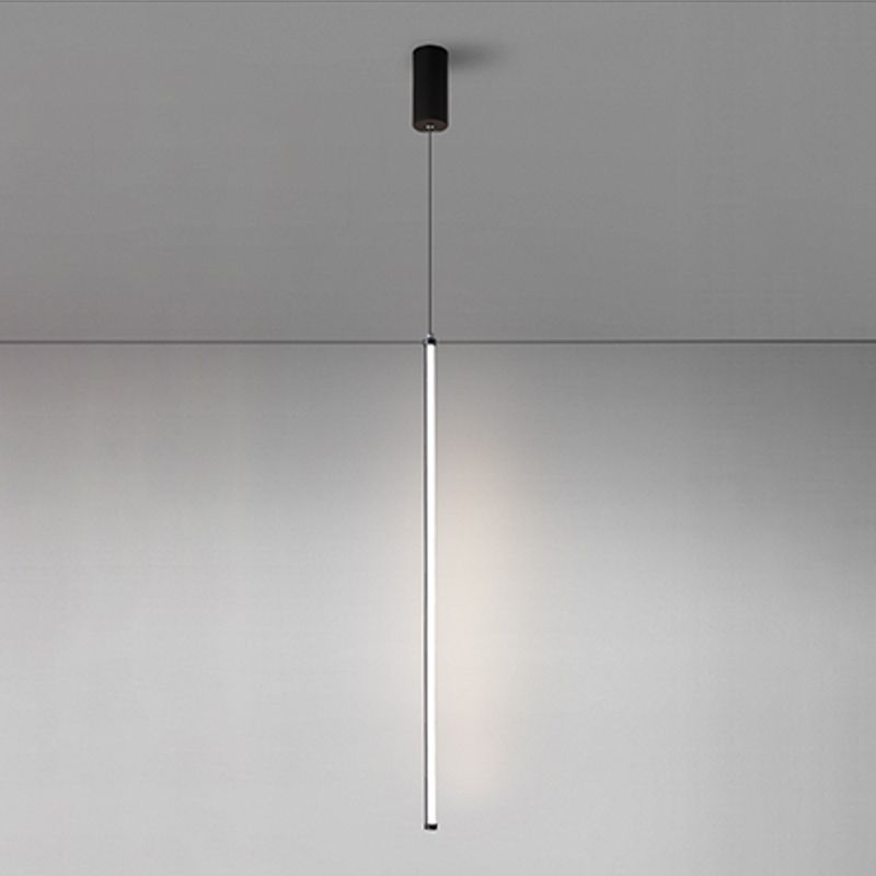 1 Luz colgante lineal colgante de estilo moderno de metal iluminación en negro para dormitorio