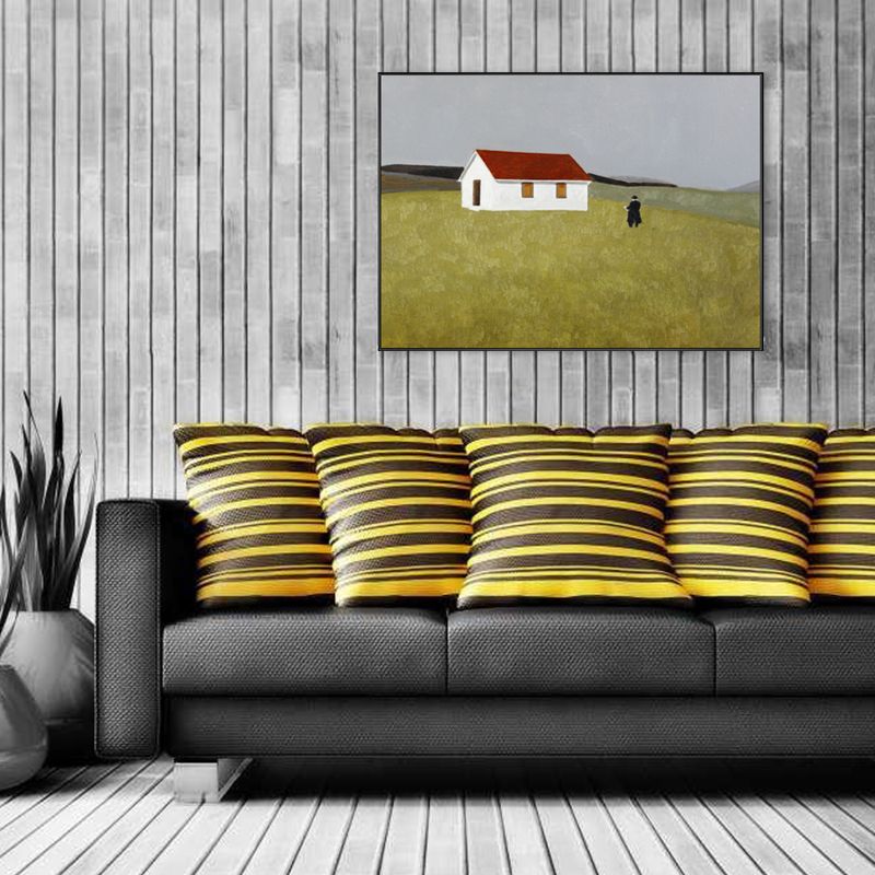 Soft Color Grassland Shelter Canvas Art Textured Farmhouse Living Room Wall Decor