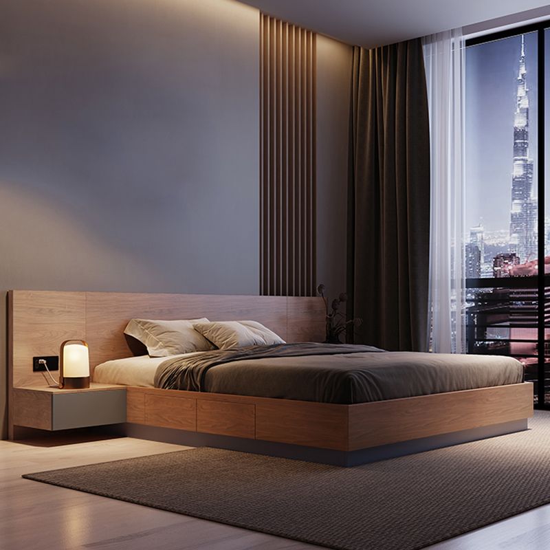 Brown Panel Bed Lift Up Storage Standard Rectangular Panel Bed