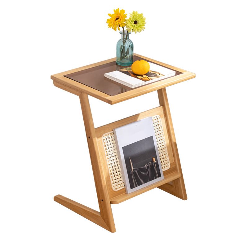 22.8" Tall Rectangular Glass Side Table Solid Wood Abstract End Table with Storage