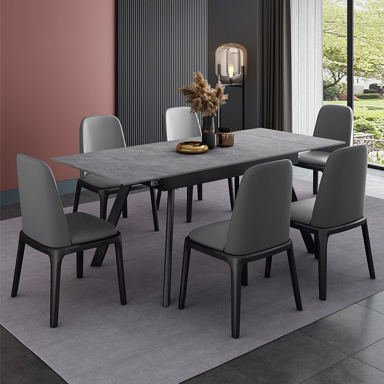 Mesa de comedor industrial rectangular extensible mesa de piedra sinterizada con 4 piernas negras