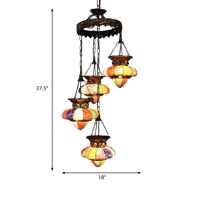 4/6 Lights Metal Chandelier Light Fixture Antique Copper Urn Shape Dining Room Suspension Lighting