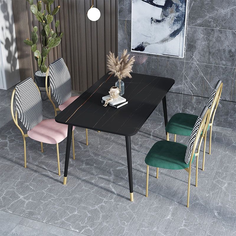 Sillas de comedor estilo Glam, silla sin brazos para comedor de cocina con patas de metal