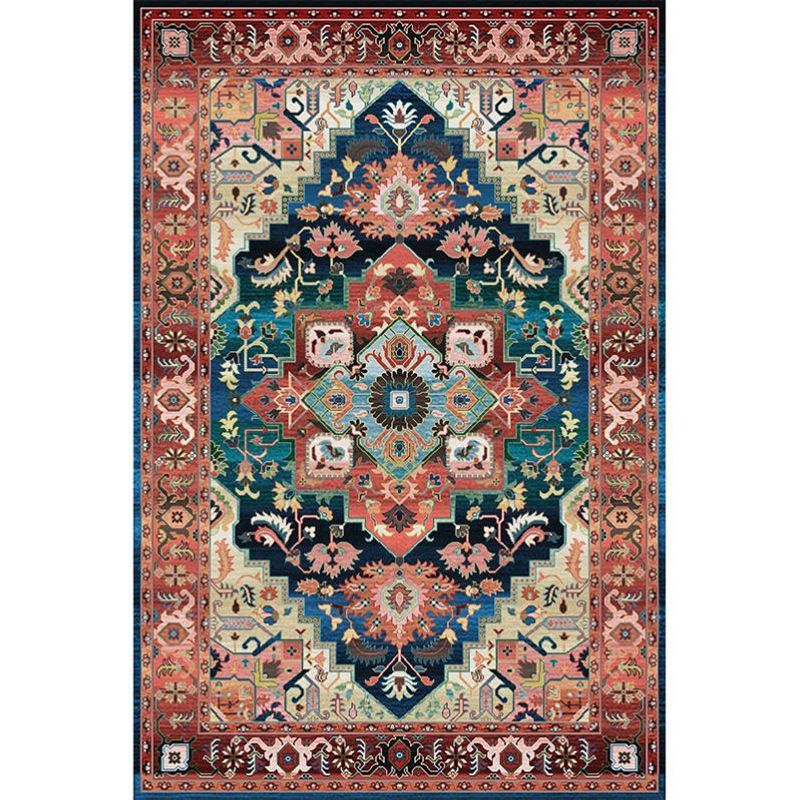 Moroccan Medallion Pattern Carpet Polyester Area Rug Stain Resistant Indoor Rug for Living Room