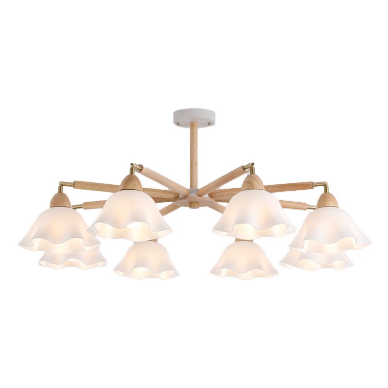 Modern Wooden Semi Mount Lighting Glass Shade Semi Flush for Living Room