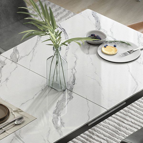 Industrial Rectangle Dining Site Table Stone Top Extendable Trestle Dining Table