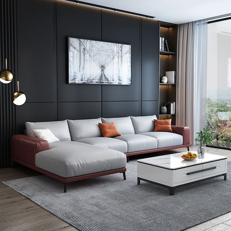 Square Arm Loose Back Sectional with Chaise Faux Leather 4-seater Sectional