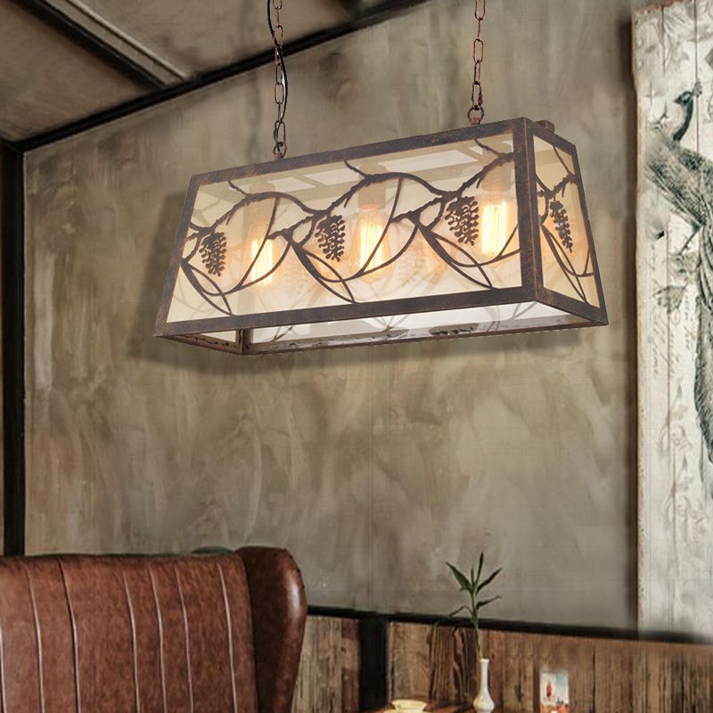 Bronze 3/6-Light Island Light Fixture Industrial Metal Rectangle Pendant Lighting with Fabric