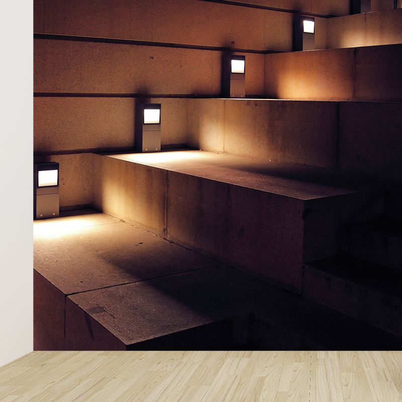 Customized Photography Modern Mural with Stairs and Luminous Lights Pattern in Brown