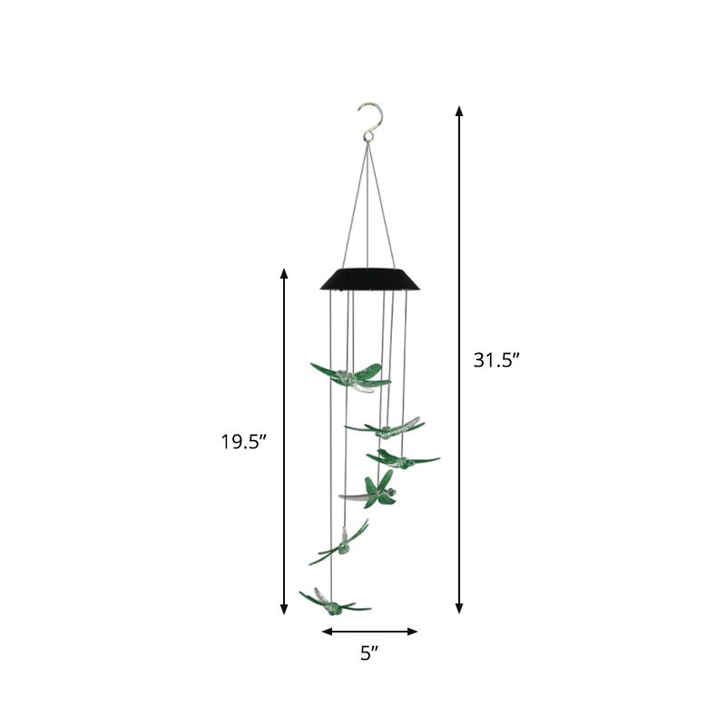 Decorative Dragonfly Ceiling Light Plastic Outdoor Solar Powered LED Pendant in Green, 2 Packs