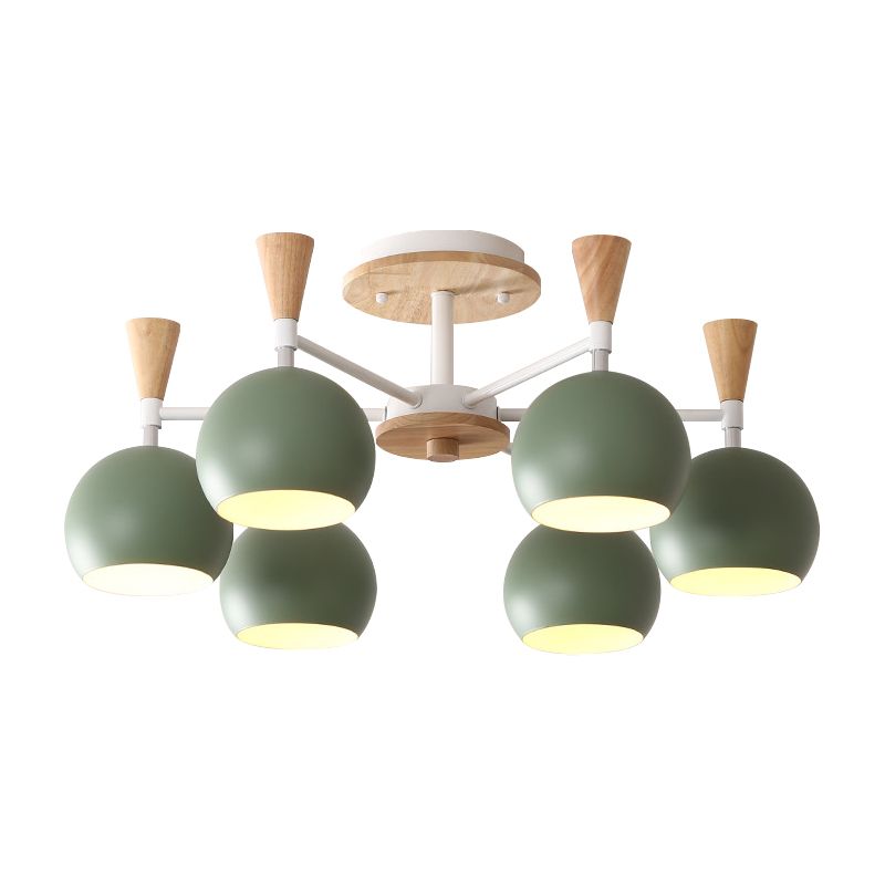 Macaron 3/6/8-Light Ceiling Lamp with Acrylic Shade Pink/Yellow/Blue Dome Semi Flush Pendant