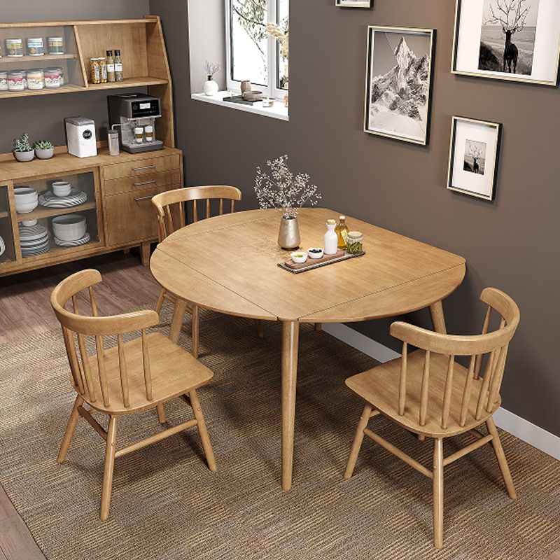 Drop-Leaf Dining Table Rubberwood Solid Wood Dining Table with 4 Legs