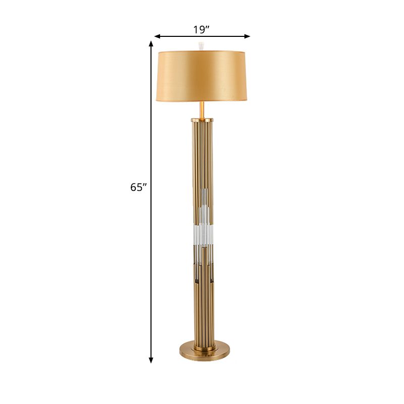 Lámpara de lectura de piso de tela de tela de barril de piso de oro 1 de bulbo 1 con soporte de tubos de cristal