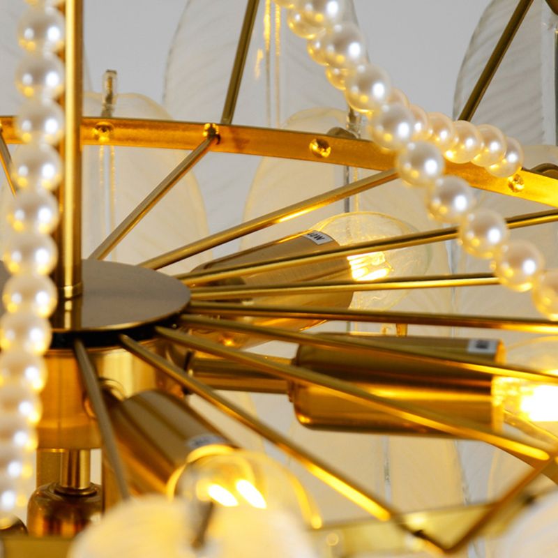 Gold Metal Chandelier Light Fixtures American Style Multi-Head Suspension Lamps for Living Room