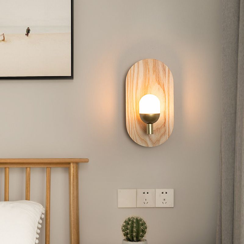 Modern Simple Wall Mount Light Ellipse Shape Wooden Wall Lamp for Bedroom