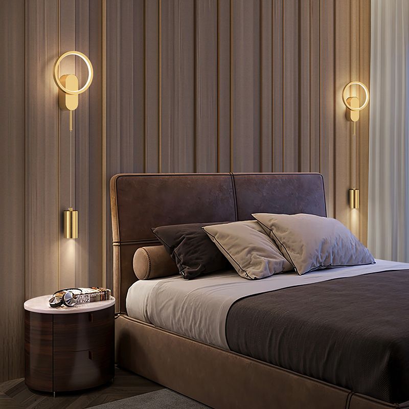 2 Lights Round Wall Lighting Fixtures Modern Style Metal Wall Mounted Lamps