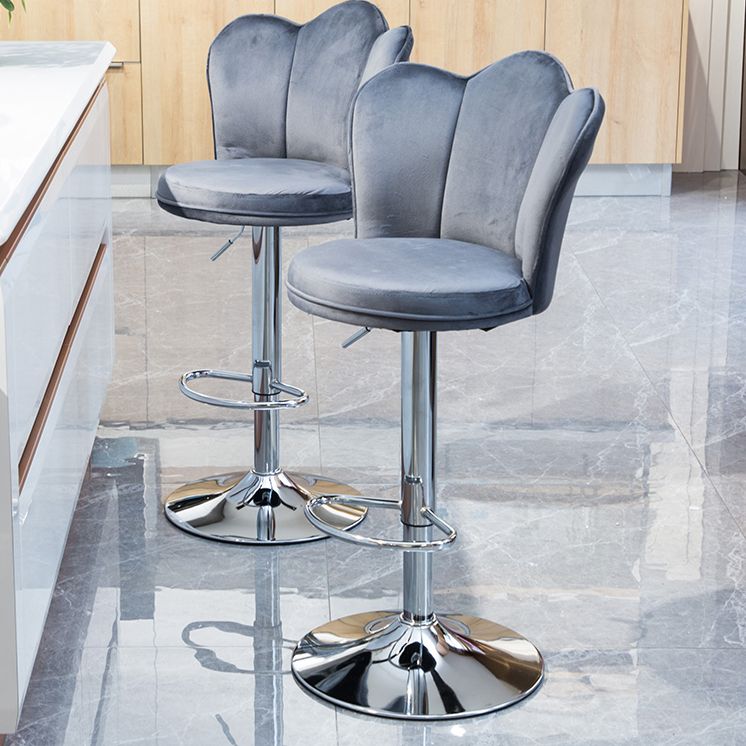 Contemporary Metal Barstool Velvet Footrest Low Back Stool with Swivel in Matte Finish