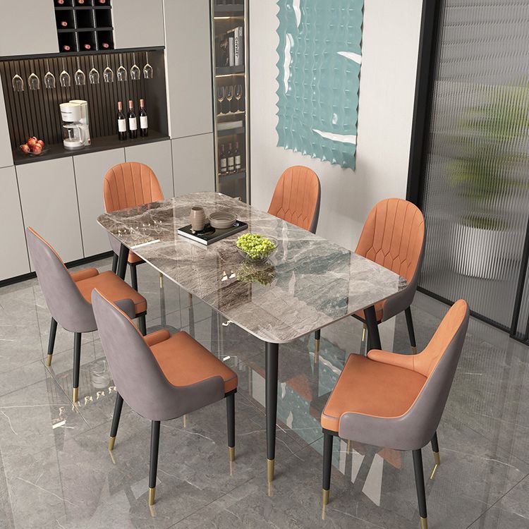 Industrial Sintered Stone Dining Table for Restaurant Rectangle Grey Table with 4 Legs