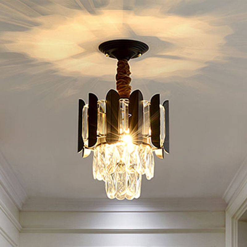 3 luci trasparenti/fumo cristallo semi -filo antico oro antico/nero/rosa 3 livelli corridoio soffitto lampada a filo