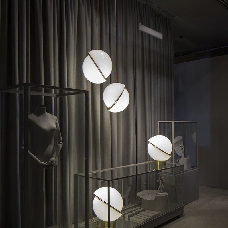 Oro 1 luce a sospensione leggera moderna sferica sferica ombra appesa lampada per camera da letto