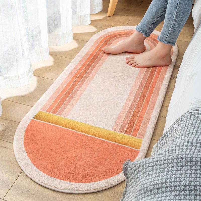 Multi-Color Geometry Area Rug Trendy Striped Carpet Polyester Friendly Washable Area Rug for Bedroom