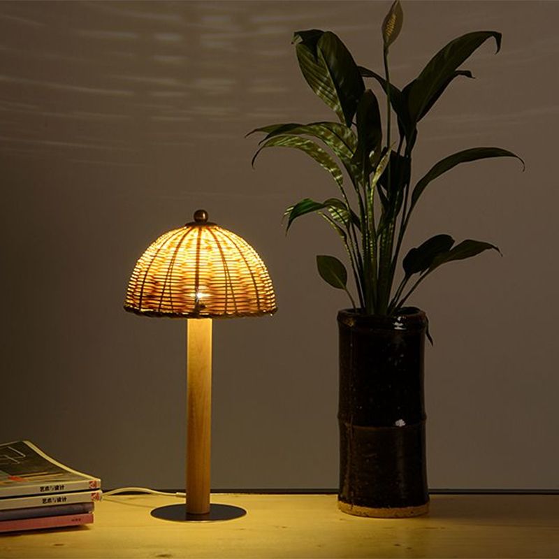 Hemisphere Desk Light Chinese Bamboo 1 Bulb Task Lighting in Wood for Dining Room