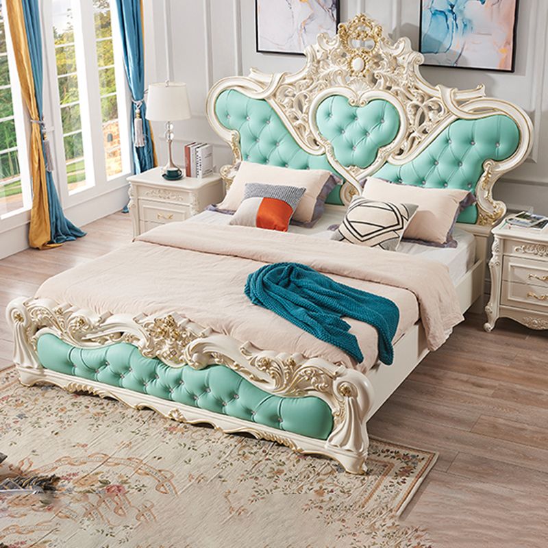 Victorian Standard Bed Upholstered Headboard Tufted Pine Wood Panel Bed