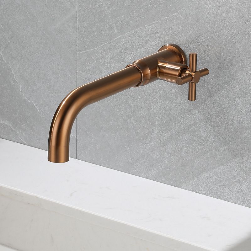 Contemporary Vessel Faucet Stainless Steel Cross Handles Wall Mounted Bathroom Faucet
