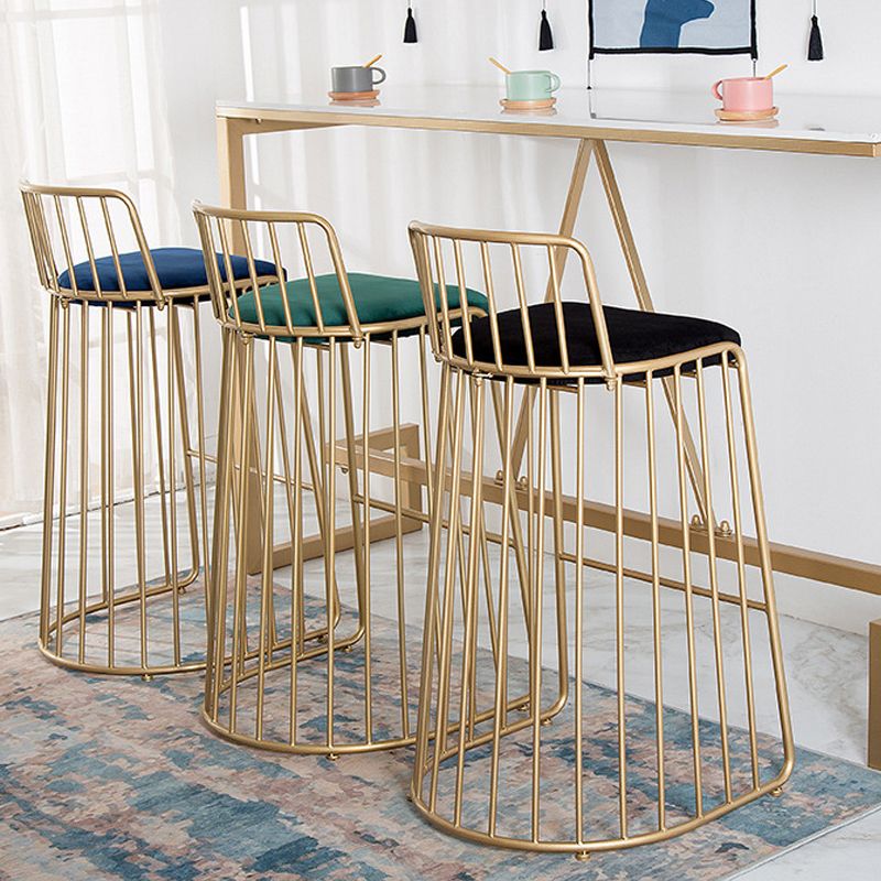 Glam Style Upholstered Bar Stools Armless Low Back Stools with Metal Base