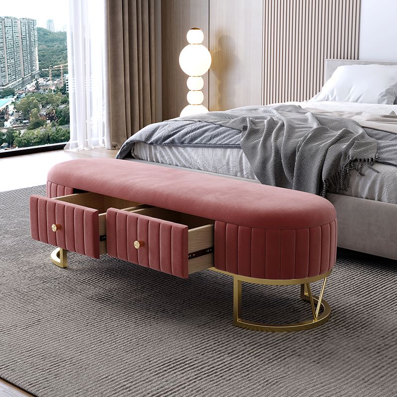 Modern Cushioned Seating Bench Oval Entryway and Bedroom Bench with Drawers