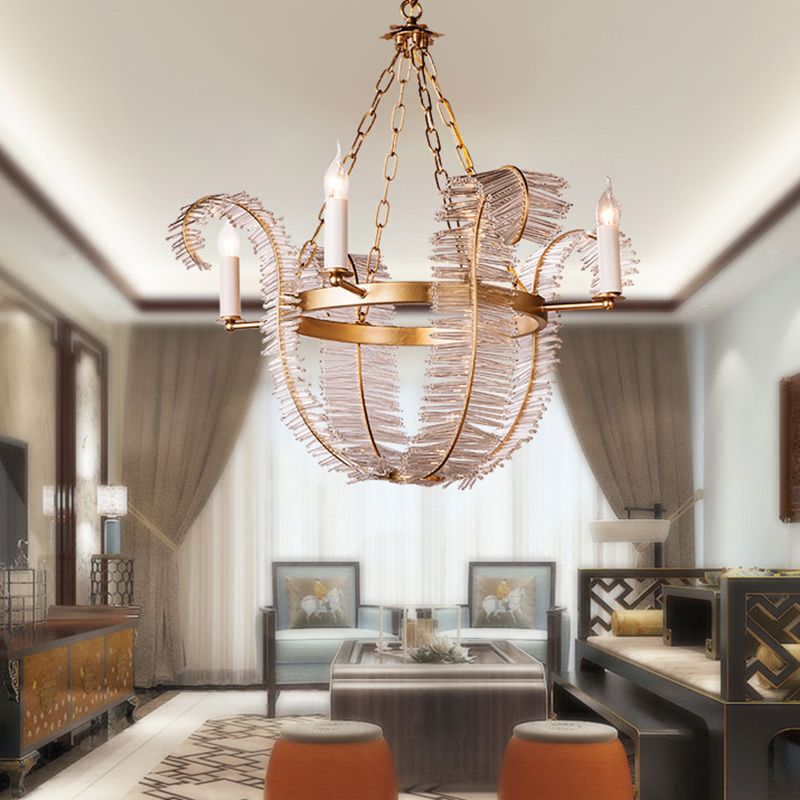 Crystal Candle-Style Hanging Chandelier Simple 4 Lights Brass Pedant Lighting for Bedroom