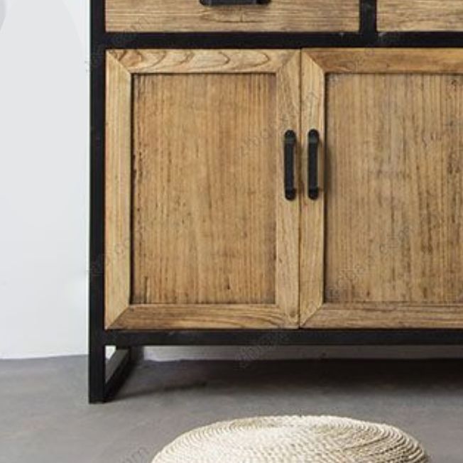 Industrial Distressed Wood Accent Cabinet with Drawers in Solid Wood