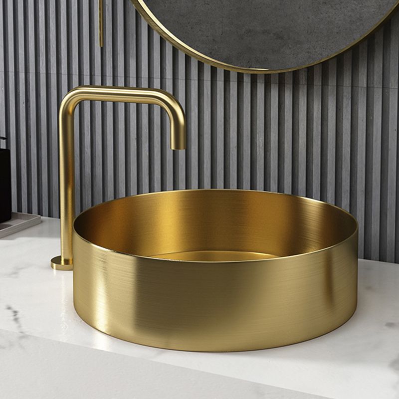 Modern Vessel Bathroom Sink Metal Round with Pop-Up Drain Wash Stand