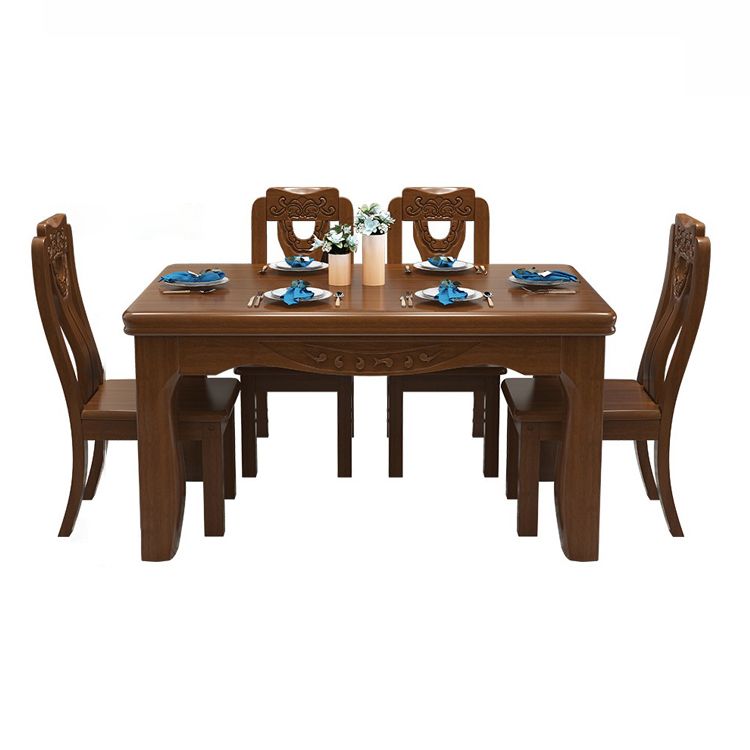 Traditional Style Rectangular Dining RoomTable Set for 6 with Parson Chairs Walnut Dining Set
