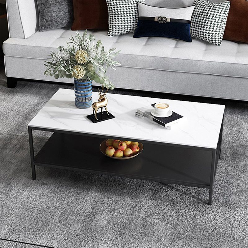 Rectangular Slate 4 Legs Coffee Cocktail Table with Storage Shelf