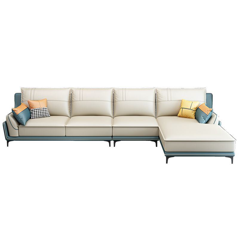 Scandinavian Faux Leather Sectional in Beige 35.43" Tall Sectional