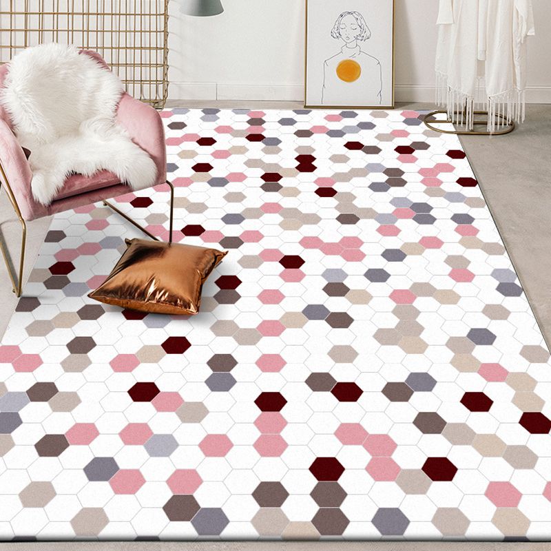 Multicoloured Bedroom Rug Modernist Geometric Pattern Rug Polyester Anti-Slip Backing Washable Area Rug