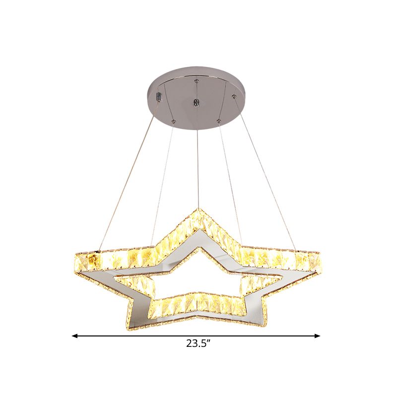 Clear Crystal Star Ceiling Hang Fixture Modern Style LED Chandelier Lighting Fixture in Stainless-Steel