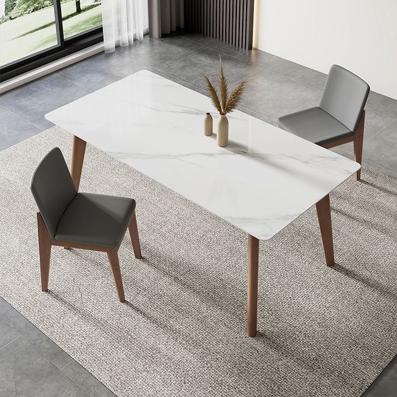 Mid-Century Rectangle Dining Table Solid Wood Legs and Stone Top Dining Table