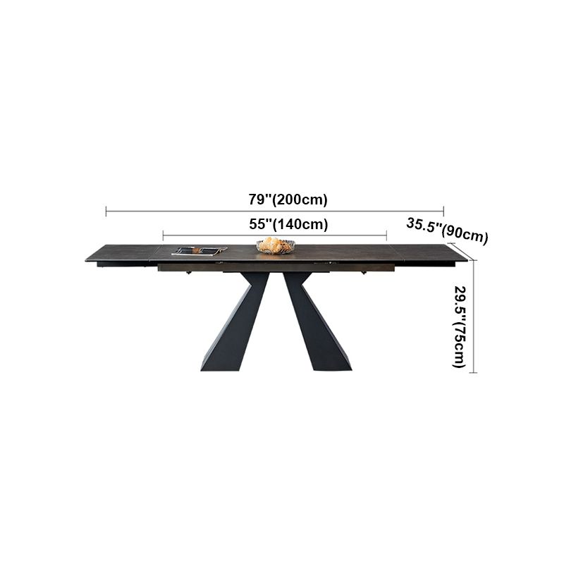 Modern Gray Dining Table Rectangle Sintered Stone Dining Table with Black Frame
