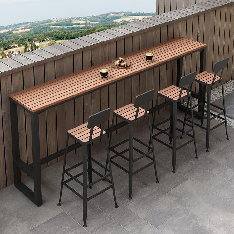 Industrial Rectangle Patio Table Fuax Wood Water Resistant Bar Table