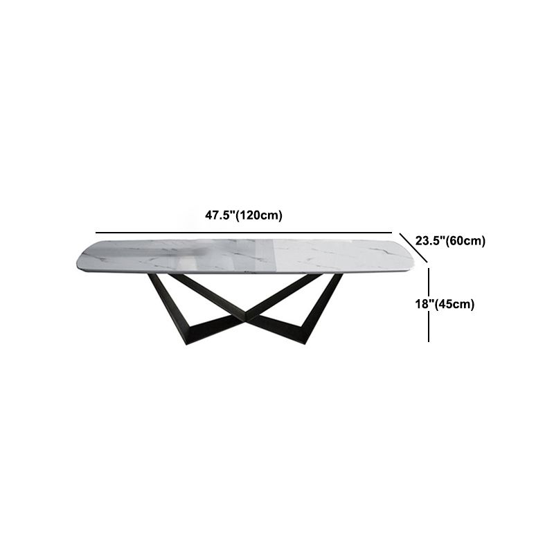 Glam Rectangle White Coffee Table with Marble Top and Steel Base