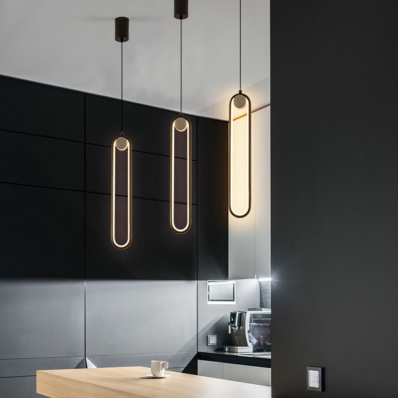 Oblong LED Hanging Lamp in Modern Minimalist Style Wrought Iron Pendant Light with Silicone Shade