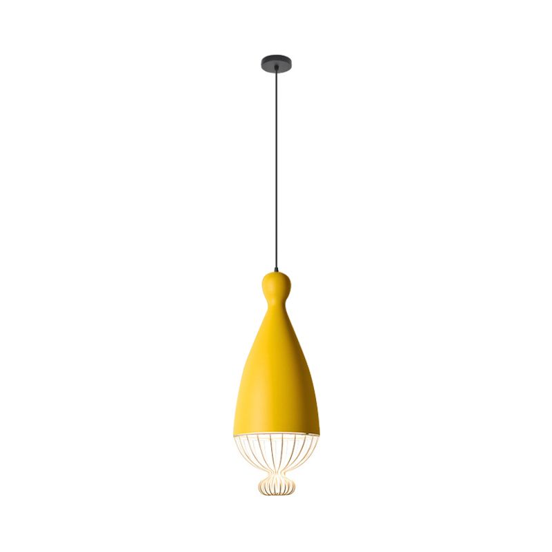 Luce a sospensione in alluminio a palloncino invertito Macaron 1 testa di sospensione grigia/rosa/blu con gabbia