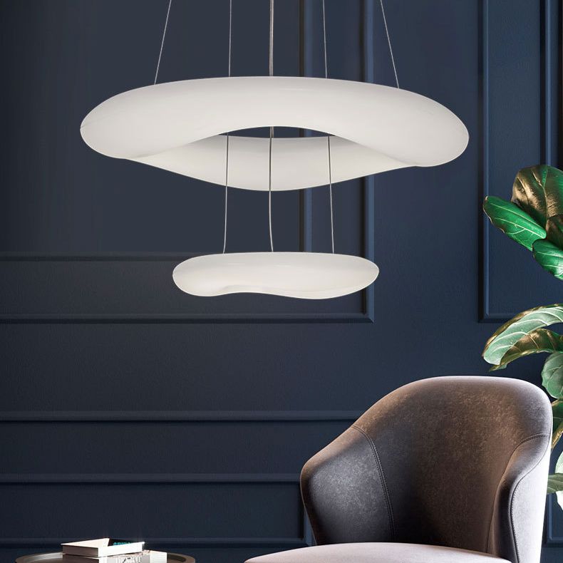 White Loop Hanging Light Fixture Minimalist LED Acrylic Suspension Lamp for Dining Room