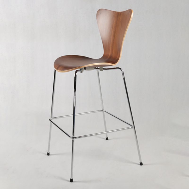 Modern Armless Backrest Bar Stool Wood Kitchen Bar Stool with 4 Metal Legs