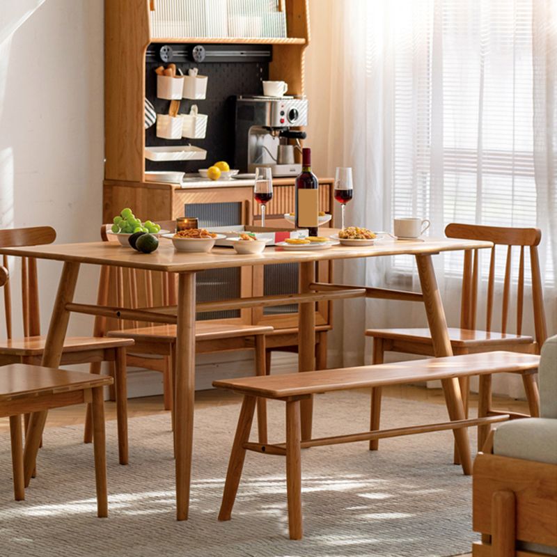 Contemporary Rectangular Dining Table Brown Solid Wood Table Top