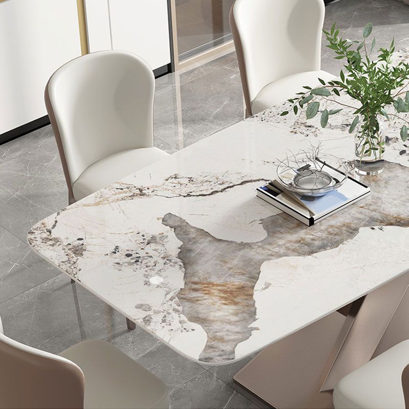 Traditional Luxury Dinner Table Rectangle Pedestal Table with Steel Base